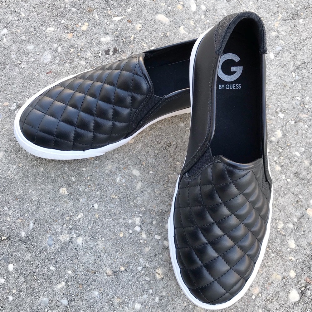 Black Quilted Guess Slip ons w/ glitter heel